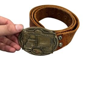 Ryder Leather Belt Mens 38 Brown Fair Vintage 1981 Trucker Buckle O.C. Tanner